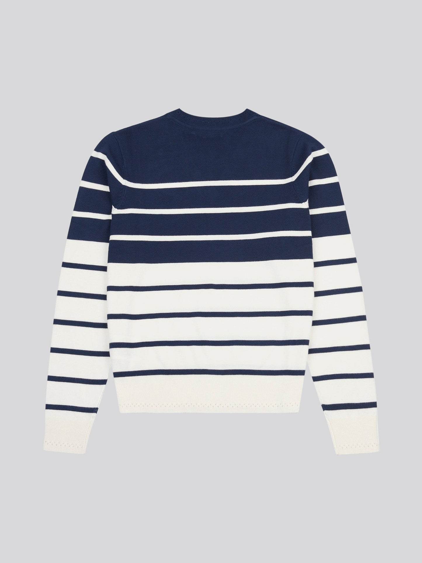 Womens Stripe V-Neck Fine Knit Jumper in Navy Iris