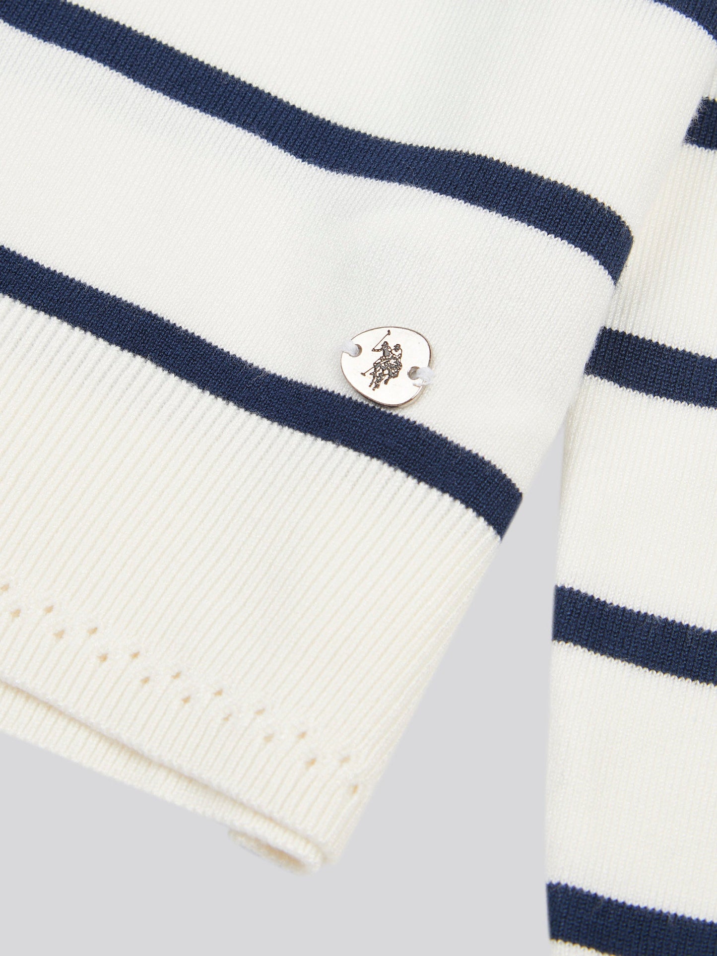 Womens Stripe V-Neck Fine Knit Jumper in Navy Iris