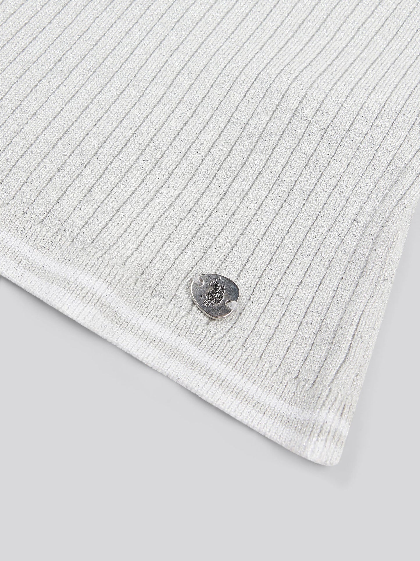Womens Lurex® Rib Polo Knit in Pearl Grey Marl