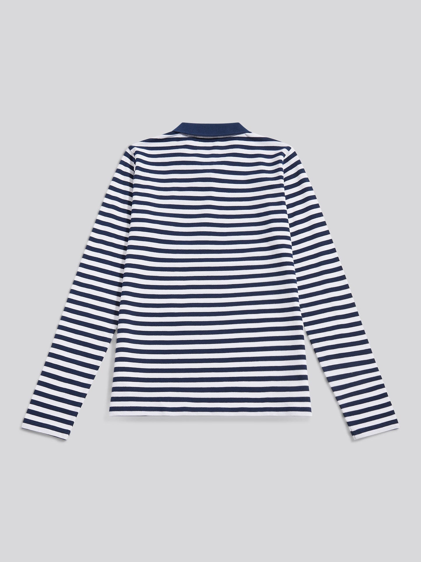 Womens Long Sleeve Stripe Contrast Collar Polo Shirt in Navy Iris