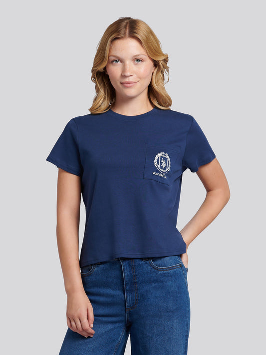 Womens Wreath Graphic T-Shirt in Navy Iris