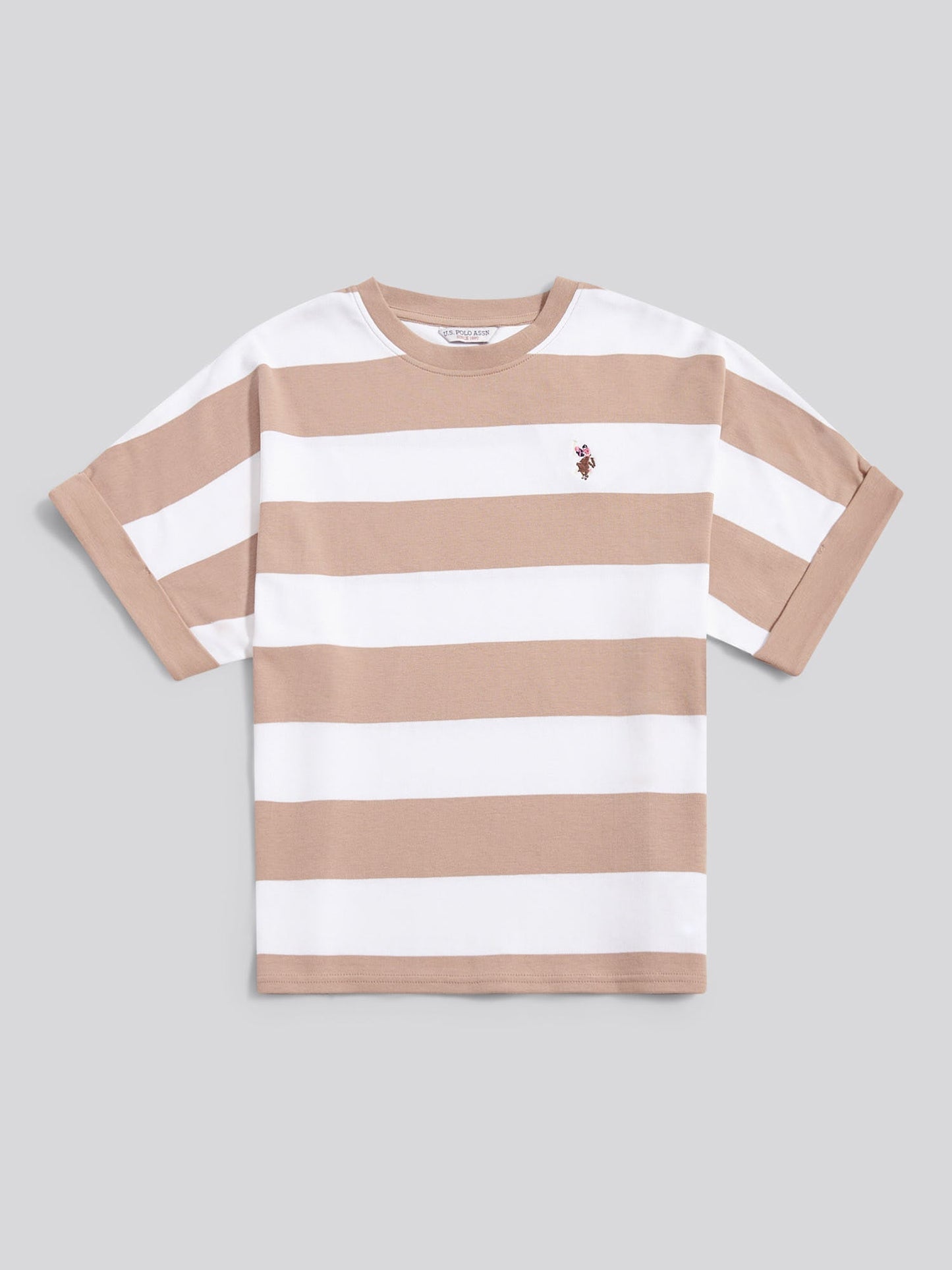 Womens Large Stripe Grown On Sleeve T-Shirt in Natural