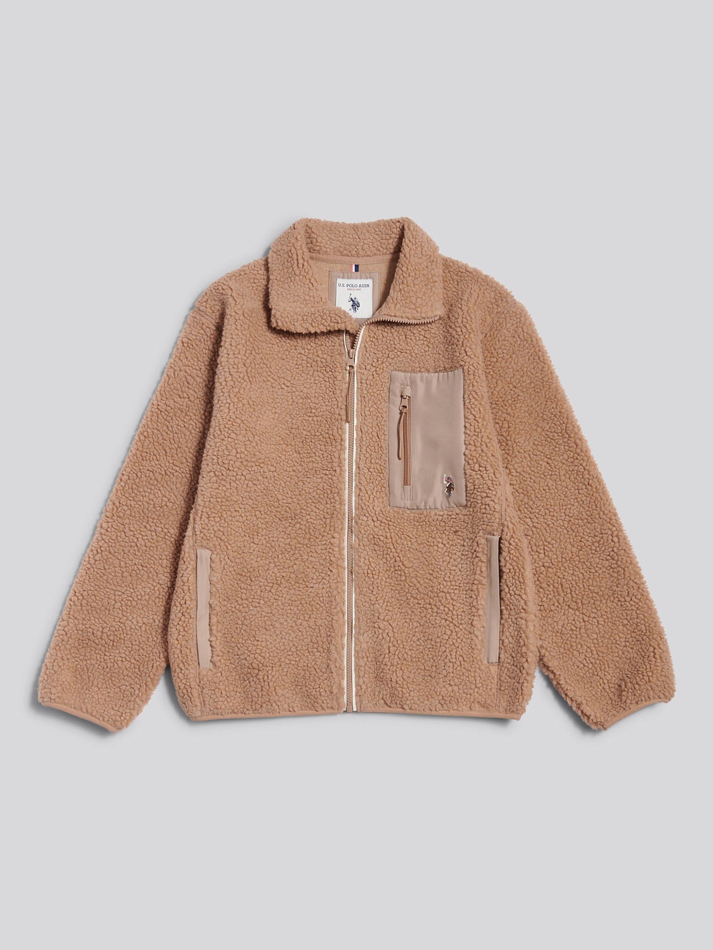 Womens Double Horsemen Borg Zip Funnel in Natural