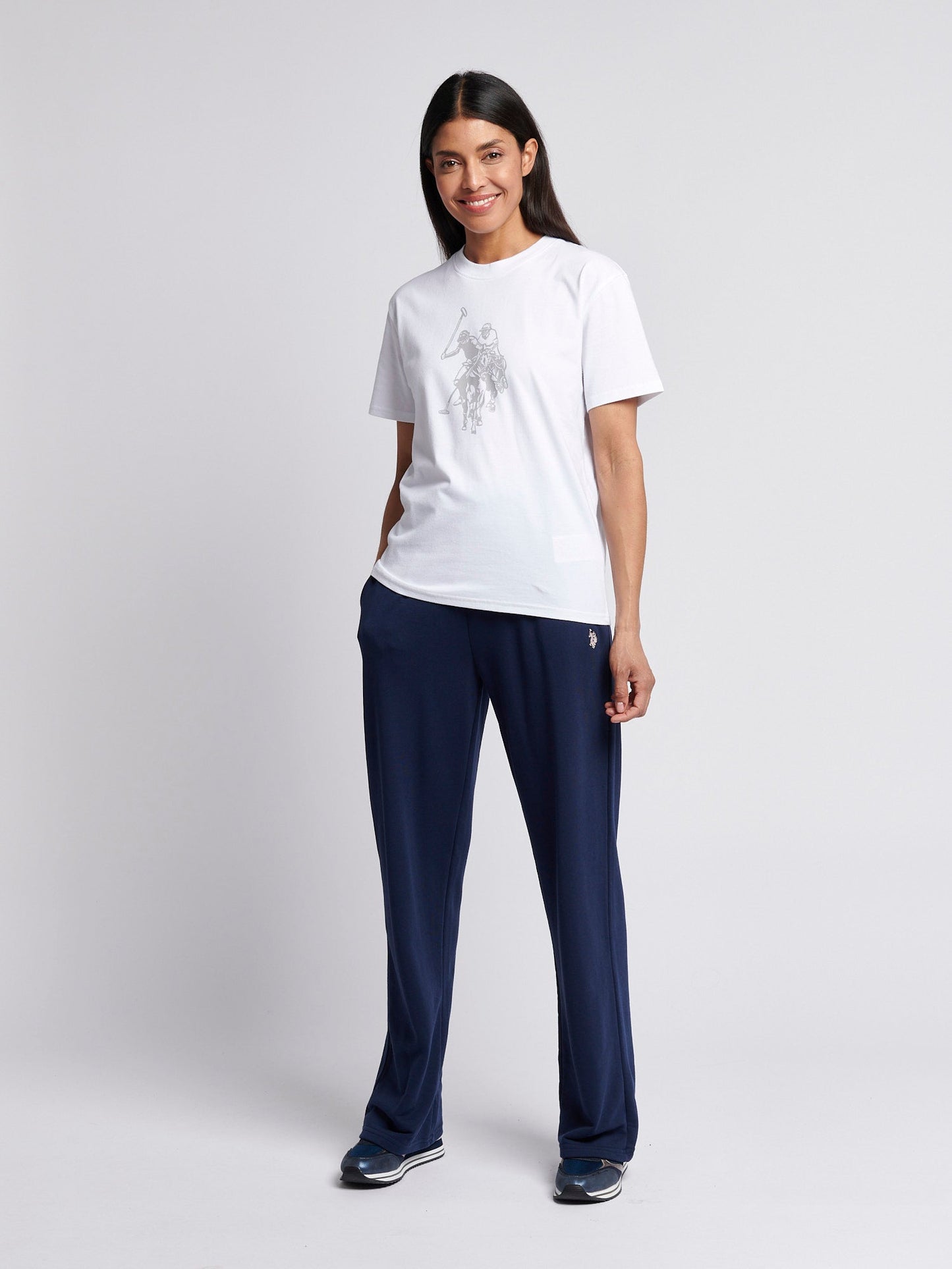 Womens Double Horsemen Print Crew Neck T-Shirt in Bright White