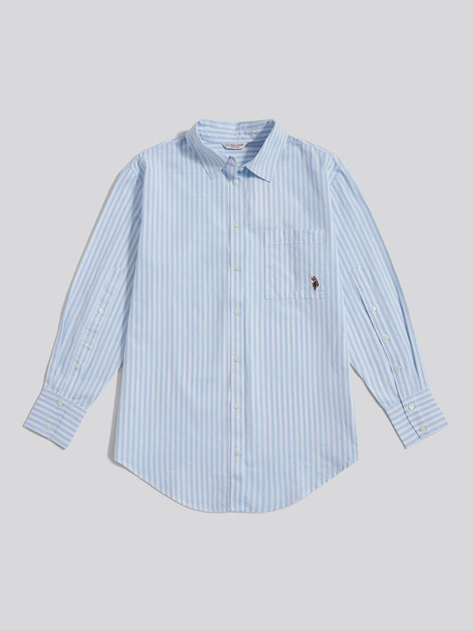 Womens Cotton Poplin Loose Fit Stripe Shirt in Windsurfer