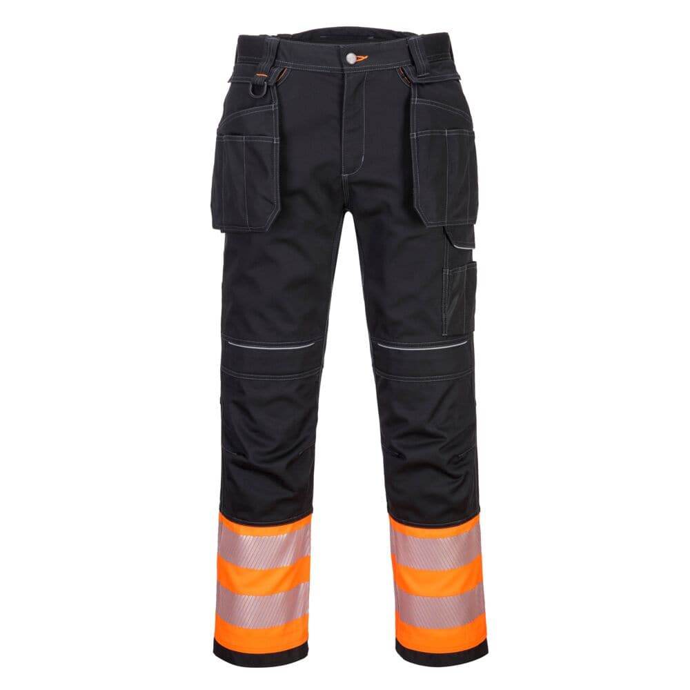 PORTWEST PW307 PW3 HI-VIS CLASS 1 HOLSTER POCKET TROUSERS Orange / Black - 32" Waist / 31" Regular Leg